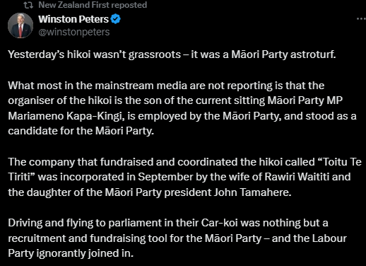 Why did Winnie call the hīkoi "a Māori Party astroturf"?